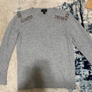 J. Crew Rhinestone Gray Cashmere Blend Sweater